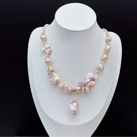 RL020 Handmade High Quality Freshwater Baroque Pearl Necklace